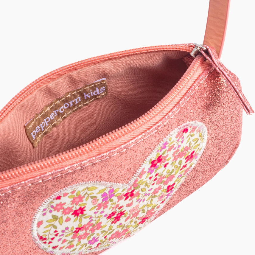 Peppercorn Kids: Girls Glitter Heart Purse - Rose Pink