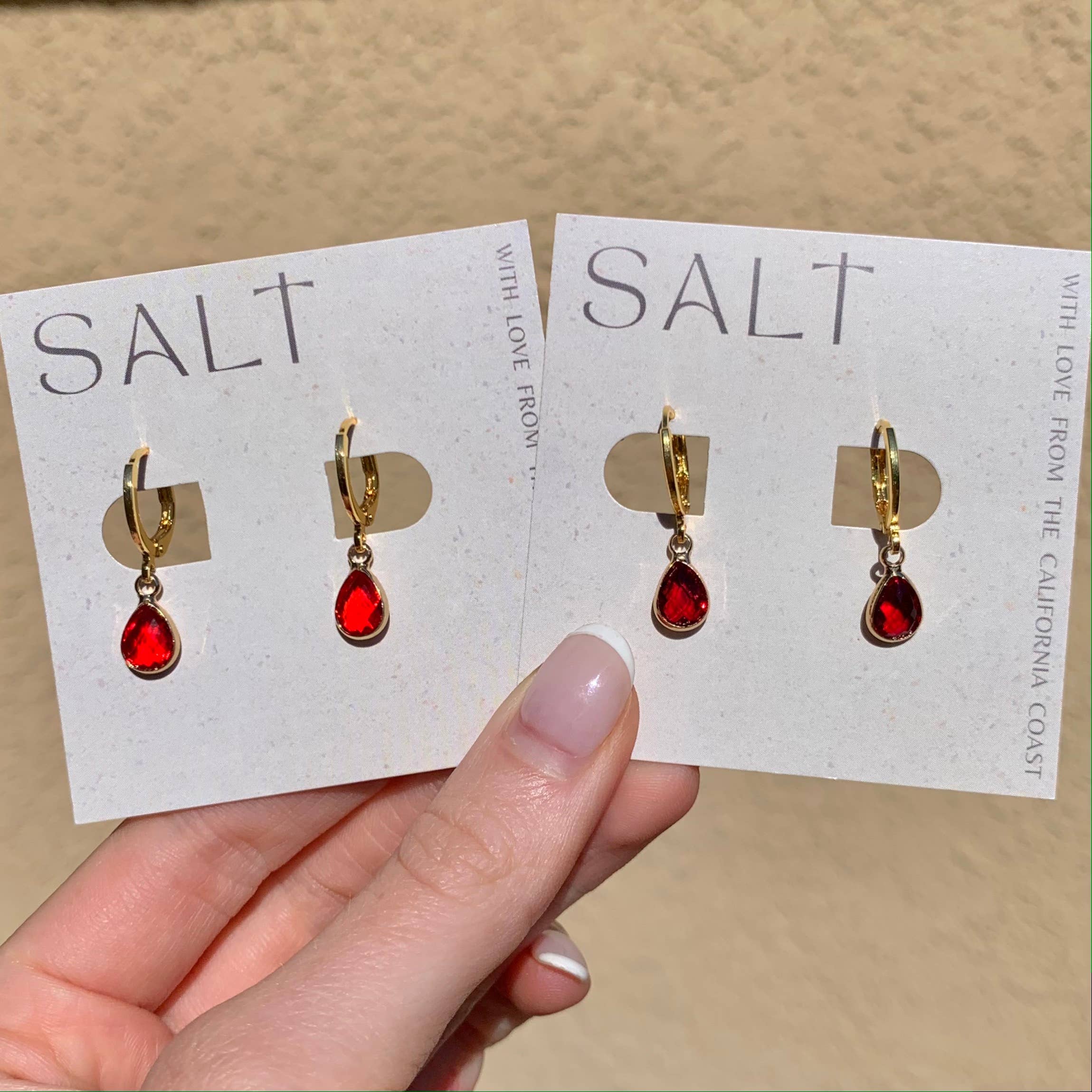 SALT by Sarah Curtis: Ruby Red Huggie Hoops