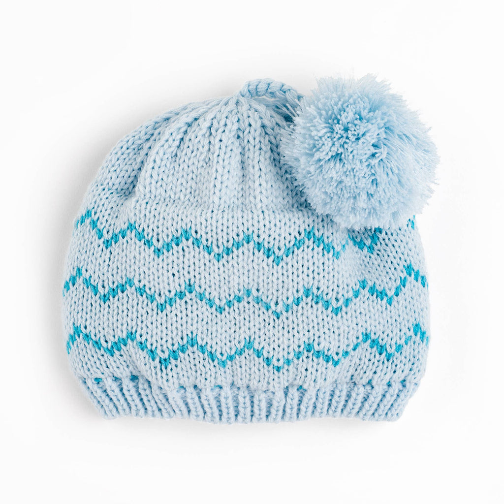 Peppercorn Kids: Zigzag Patterned Knit Beanie - Blue