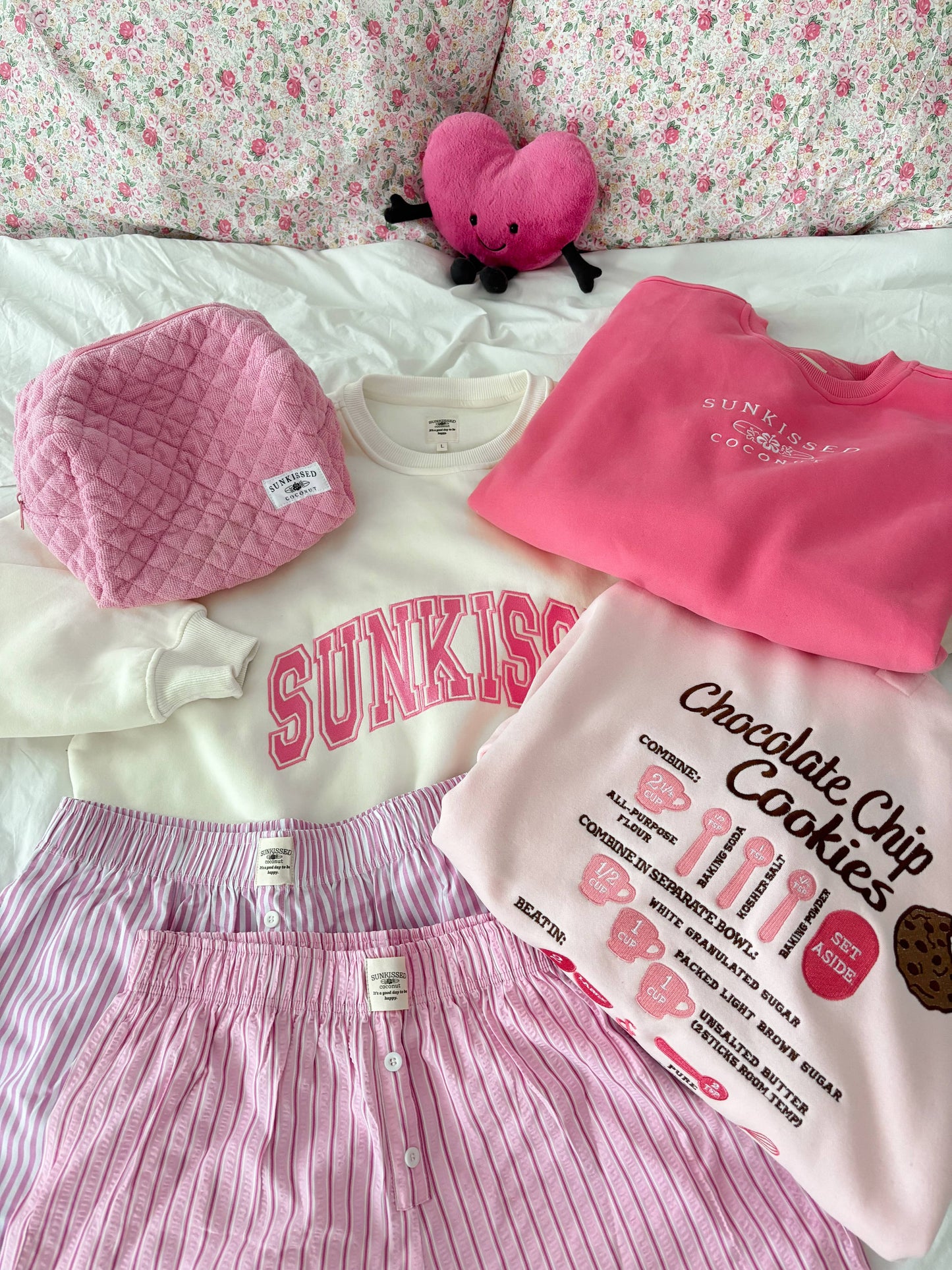 Sunkissed Coconut: Ivory and Hibiscus Pink Varsity Embroider Sweatshirt